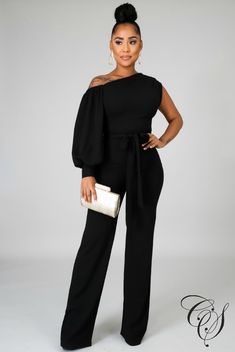 Semi Formal Outfits For Women, Reunion Outfit, Black Jumpsuits, Cold Shoulder Jumpsuit, Classy Jumpsuit, Semi Formal Outfits, Black Attire, Outfits Dressy, One Shoulder Jumpsuit