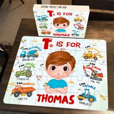 two children's placemats with the names of their favorite characters, thomas and thomas