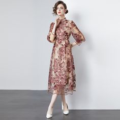 Dresses Globally ✓ Request Custom Products of Your Choice ✓ Free Shipping ✓ Returns ✓ Shop Now - KafPoint Red Stand Collar Dress For Spring, Spring Evening Dress With Stand Collar, Red Summer Dress With Stand Collar, Womens Long Dresses, Elegant Embroidery, Summer Elegant, Red Dresses, Stylish Clothes For Women, Custom Products