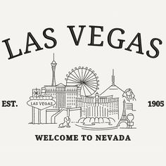 las vegas welcome to nevada t - shirt in black and white with an image of the las vegas sign