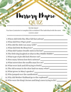 a printable nursery phyle quiz with leaves on it