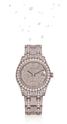 Inspiration for the season. The Rolex Pearlmaster 39 in Everose gold and diamonds, 39mm case, 18ct gold dial paved with 713 diamonds, diamond-set Pearlmaster bracelet. #Rolex #Pearlmaster #Festive Rolex Pearlmaster, Rolex Yachtmaster Ii, Lady Watch, Rolex Milgauss, Rolex Cellini, Rolex Watches Women, Rolex Cosmograph Daytona, Indian Jewelry Earrings, Watches Rolex