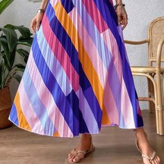 This Was Never Worn. Great Colors. High Waisted And Loose Fitting. Spring Purple Pleated Skirt, Purple Beach Skirt For Spring, Purple Beach Skirt, Purple Orange, Orange And Purple, Color Orange, Pleated Skirt, Maxi Skirt, Womens Skirt