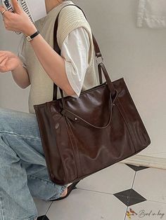 Bird in Bag - Shoulder Tote Bag Brown Leather Laptop Bag, Leather Book Bag, Black School Bags, Uni Bag, Purse Outfit, Brown Leather Tote Bag, Laptop Bag For Women, Leather Laptop Bag, Estilo Preppy