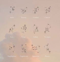 the zodiac signs and their meanings on a cloudy sky with clouds in the foreground