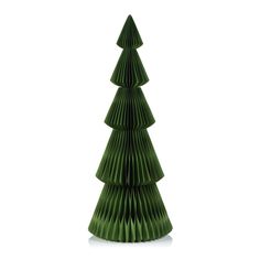 a green paper christmas tree on a white background