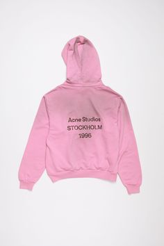 Hooded sweater is cut to a relaxed unisex fit. Crafted from a fleece cotton blend with a vintage sprayed effect. Detailed with an Acne Studios 1996 logo. FN-UX-SWEA000020 Acne Studios Branding, Acne Studios Coat, Acne Studios Pink Jacket, Acne Studios Pink Scarf, Acne Studios Hoodie, Suit Jacket Dress, Denim T Shirt, Pink Cotton Candy, Hooded Sweater