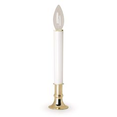 a white candle with a gold base on a white background, it is isolated from the side