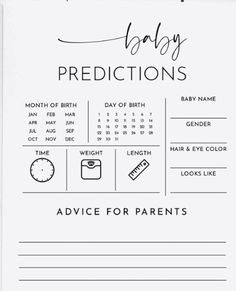 a baby's birth card with the words, advice for parents and their babies