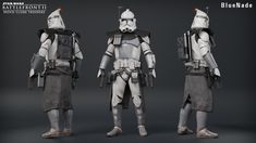 the star wars character is shown in three different poses