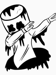 a black and white drawing of a cartoon character with arms outstretched in front of him