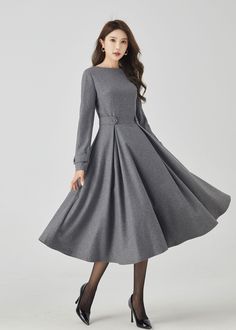 "DETAIL * 30% wool, 30% fiber, 40% polyester * fully satiny lining, more nice to the touch body * Round neckline * Long sleeves * Fit and flare dress * Back zipper closure * Midi calf length MODEL SIZE Bust 85 cm(33.4\") Waist 67 cm(26.7\") Height 168cm (5' 6\") She wears size XS Choose CUSTOM Order if you * Need a better fit * Can't find your size in our size Chart * Change the Style * Chang the Length * Your Height is not Between 5'1\" - 5\"9\" * Your weight is over 75 kg SIZE GUIDE Size vary between Brand and Country Please get your body measurement with our Size Guide And Find your size in our Size Chart SIZE CHART https://www.etsy.com/listing/736813677/ This Video of how to get the right measurement http://etsy.me/2BR0qAL Information I need if you need help Normal size Bra size Bust W Winter Wool Dress, Cottagecore Fashion, Vestido Plus Size, Handmade Dress, Autumn Dress, Vestido Casual, Handmade Dresses, Button Dress, Wool Dress