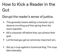 an image of how to kick a reader in the gutt disrupt the reader's sense of justice