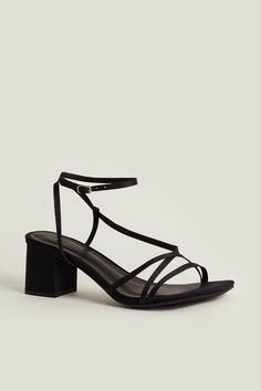 Cute Small Heels, Formal Black Strappy Sandals, Black Strappy Block Heels For Party, Small Heels, Black Open Heel Strappy Heels, Black Lace-up Sandals With Block Heel Strap, Spring Wedding Shoes, Shoes For Wedding Guest, Wedding Guest Heels