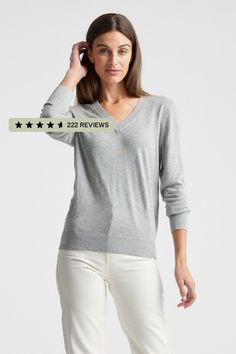 A classic v-neck sweater – just even softer. Lightweight and breathable, our cotton-viscose everyday sweater is blended with a touch of cashmere for that extra bit of cozy anytime you need a light layer. Don't blame us if you never take it off.  | Quince | Women's Lightweight Cotton Cashmere V-Neck Sweater in Heather Grey, Size Small Everyday Relaxed Fit V-neck Sweater, Classic Relaxed Fit V-neck Sweater, Relaxed Fit Cotton V-neck Sweater, Everyday Sweater, Cotton Viscose, V Neck Sweater, Quince, Vneck Sweater, Neck Sweater