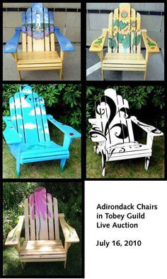 four different colored adirondack chairs in various styles and colors with text overlay that reads, adirondack chairs in tobey guide