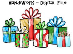 a bunch of wrapped presents with the words handwork - digital file on top of them