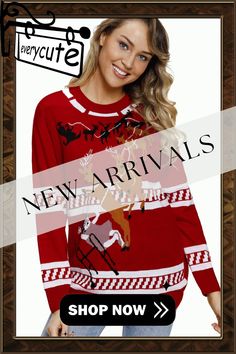 Reindeer Jump Over Red Ugly Christmas Sweater Red Christmas Holiday Sweater, Fall Sweaters, Winter Sweaters, Ugly Christmas, Christmas Sweater, Being Ugly, Reindeer, Christmas Sweaters, Sweaters & Cardigans