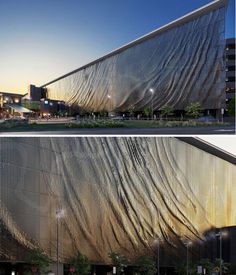 two images of the outside of a building with plastic covering it's walls and windows