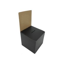 a black box with a cardboard seat on the top and an open lid for it