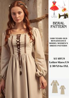 digital pattern Celtic Dress, Pattern Dress Women, Medieval Dress, Model Dress, Dress Pattern, Digital Pattern, Bathing Beauties, Craft Supplies, Electronic Accessories