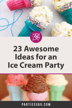 three ice cream cones with sprinkles on them and the words, 23 awesome ideas