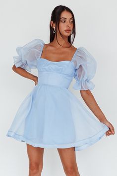 I've Got Sunshine Puff Sleeve Mini Dress Sky Blue by Selfie Leslie Light Blue Fluffy Dress, Puffy Sleeve Mini Dress, Baby Blue Dress Mini, Sky Blue Homecoming Dresses, Light Blue Puffy Dress, Poofy Sleeves Dress, Puffy Blue Dress, Sky Blue Dress Short, Blue Dress Puff Sleeves