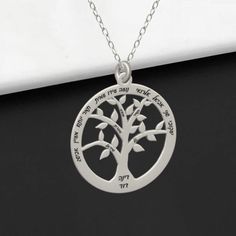 Mother's Day Silver Tree Of Life Jewelry, Tree Of Life Necklace For Gift, Silver Tree Of Life Jewelry For Mother's Day, Mother's Day Round Jewelry With Tree Of Life, Mother's Day Tree Of Life Necklace Gift For Mom, Tree Of Life Pendant Necklace As Gift, Sterling Silver Tree Of Life Jewelry Gift For Mom, Silver Jewelry With Tree Of Life For Mom, Mother's Day Tree Of Life Pendant Jewelry