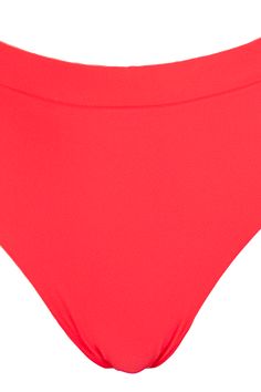 High waisted bright red bikini bottoms with full coverage. Athleisure Stretch Scoop Neck Swimwear, Athleisure Stretch Swimwear With Scoop Neck, Stretch Scoop Neck Athleisure Swimwear, Seamless High Stretch Scoop Neck Swimwear, Red Stretch Scoop Neck Swimwear, Sporty Solid Color Scoop Neck Swimwear, Red Stretch Swimwear For Workout, Summer Swimwear With Elastic Band, Summer Stretchy Swimwear With Elastic Band