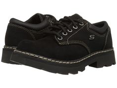 SKECHERS Parties - Mate - Women's Lace up casual Shoes : Black Scuff Resistant Leather : The SKECHERS Parties - Mate oxford will complement your casual style with a scuff-resistant finish, contrast topstitching, and a durable outsole. Leather upper features durable overlays. Lace-up design provides a secure fit. Rounded plain toe. Padded tongue and collar. Signature logo hardware at the side panel. Breathable man-made lining. Cushioned comfort insole provides long-lasting comfort. Thick lug trac Casual Shoes Black, Swag Shoes, Skechers Women, Dream Shoes, Signature Logo, Women Lace, Timberland Boots, Shoes Black, Sock Shoes