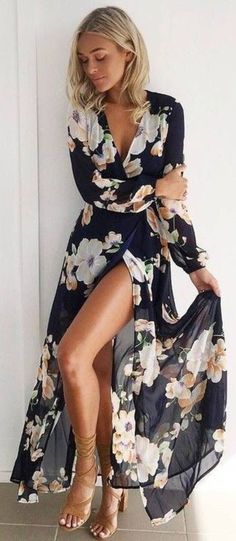 Maxi Floral Dress Source Sukienki Maksi, Skirt Diy, Maxi Robes, Popular Outfits, Moda Vintage, Maxi Skirts, Mode Inspiration, Elie Saab