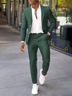 Green Work Collar   Colorblock,Plain  Embellished Non-Stretch  Men Clothing Fitting Suits For Men, Cocktail Wear For Men, Green Wedding Guest Outfit Men, Men Outfits For Wedding Guest, Cocktail Outfit Men’s, Men Green Outfit, Men Suits Style Wedding, Man Wedding Outfit, Green Suits For Men