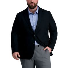 From The Active Series collection, this Sportcoat will pair perfectly with your Haggar dress pants. Whether you step into the office or step out on the weekend, this sport coat will fit your needs perfectly. Click on this MEN'S GUIDE to find the perfect fit and more! From The Active Series collection, this Sportcoat will pair perfectly with your Haggar dress pants. Whether you step into the office or step out on the weekend, this sport coat will fit your needs perfectly. Click on this MEN'S GUID Black Business Casual Sport Coat With Welt Pockets, Black Sport Coat With Welt Pockets For Business Casual, Professional Black Sport Coat For Business Casual, Black Professional Sport Coat For Business Casual, Blazer With Black Pants, Sport Blazer, Fitted Blazer, Big & Tall, Sport Coat