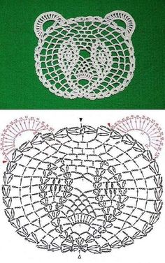 crocheted doily with an image of a bear's head on it