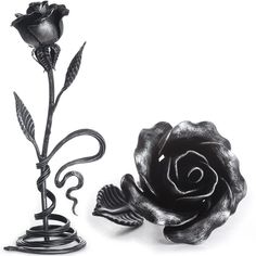 PRICES MAY VARY. What is a better way to express your love to that special someone? Give a handcrafted steel rose standing in a wrought iron base. This piece of art will never wilt or die. One of a kind, each steel rose is unique, because it is hand made one at a time, but it looks similar to the rose in the pictures - 29 cm (11.4 inches) long. It’s made from mild steel (wrought iron), covered with black paint and metallic patina. This black metal rose is designed in order to put it on the table Welded Rose, Iron Rose, Decorative Stand, Anniversary Flowers, Rose Vines, Local Products, Forging Metal, Hand Forged Iron, Nature Gif