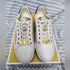 Brand New In A Box. Never Worn!!! Available Sizes 7m Us 7.5m Us Cream Lace-up Sneakers With Logo, Michael Kors White Sole Lace-up Sneakers, Michael Kors White High-top Sneakers, Michael Kors White Slip-on Sneakers, Michael Kors Low-top Sneakers With Branded Heel, Michael Kors Shoes, White Cream, In A Box, Cream White