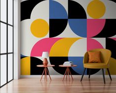 Wall Mural Minimalistic abstraction Nr. u74293 - buy in the Uwalls online shop. Ecological materials. Low prices. Fast delivery in USA Bauhaus Moodboard, Geometric Mural, Abstract Art Geometric, Jungle Mural, Jungle Wall, Vintage Pop Art, Modern Tiny House, Murals Street Art, Hand Painted Walls