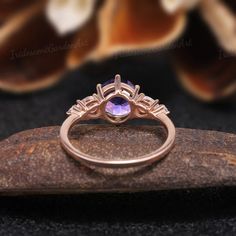 Vintage Amethyst Engagement Ring Rose Gold Dainty Purple | Etsy Wedding Purple Amethyst Ring With Bezel Setting, Amethyst Bezel Set Wedding Rings, Purple Amethyst Ring With Bezel Setting For Wedding, Elegant Amethyst Ring With Center Stone, Formal Amethyst Ring With Round Band, Wedding Amethyst Solitaire Ring With Round Stone, Fine Jewelry Solitaire Amethyst Ring For Wedding, Yellow Gold Amethyst Ring With Center Stone For Wedding, Amethyst Ring With Diamond Accent Stones In Round Cut