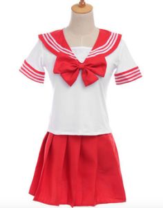 RED Cute Japanese School Uniform for Casual / Cosplay / Roleplay FREE SHIPPING  	 Sizes: SMALL: Bust: 32-34 inches 	 Waist: 24-26 inches Hips: 34-36 inches Cup: A-B  MEDIUM: Bust: 34-36 inches 	 Waist: 26-28 inches Hips: 36-38 inches Cup: B-C  LARGE: Bust: 36-38 inches 	 Waist: ... White Harajuku School Costume, Fitted White School Costume, White Fitted School Costume, Fitted Anime School Costume, White Harajuku Sets For Cosplay Events, White Anime Costume For School, Anime Style White Costume Sets, White Anime Style School Costume, White Anime School Costume