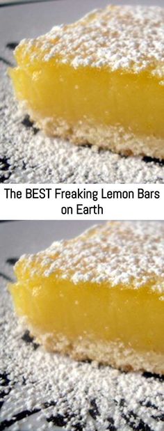 two pictures of lemon bars with powdered sugar on them