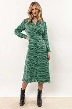 McKay Printed Midi Dress Mid-length Floral Print Midi Dress For Fall, Bohemian Mid-length Midi Dress With Floral Print, Green Printed A-line Midi Dress, High Low Ruffle Dress, Chic Floral Print V-neck Midi Dress, Flower Print Midi Dress, Green Floral Print Midi V-neck Dress, Embroidered Dress Boho, Boho Midi Dress