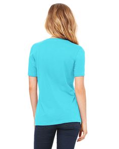 Ladies' Relaxed Jersey V-Neck T-Shirt - TURQUOISE - M | Bella + Canvas Women's Relaxed Jersey Short Sleeve V-Neck T-Shirt in Turquoise Size Medium | Ringspun Cotton B, BC, 6415, CVC, BC6415, BCCVC Light Blue Cotton V-neck T-shirt, Turquoise Crew Neck T-shirt For Summer, 30 And Single, Jersey Shorts, Bella Canvas, Dark Grey, V Neck T Shirt, Turquoise, Size Medium