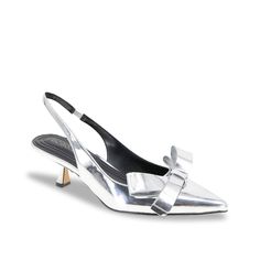 BCBGeneration-Kasti Pump Touch up a formal look with the sleek Kasti pump from BCBGeneration. A darling bow accent, slingback silhouette, and kitten heel bring vintage vibes to your ensemble. Chic Silver Slingback Pumps For Evening, Feminine Slingback Pumps With Bow For Formal Occasions, Feminine Slingback Pumps With Bow Straps For Formal Events, Feminine Bow Slingback Pumps For Formal Occasions, Elegant Silver Slingback Pumps For Summer, Chic Silver Kitten Heels For Formal Occasions, Chic Kitten Heels With Bow Straps For Evening, Chic Kitten Heels With Bow For Party, Chic Formal Kitten Heels With Bow