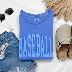 (1) 'Baseball' Graphic Tee – True to You Blue Cotton Baseball Jersey For Game Day, Casual Blue Baseball Jersey For Game Day, Blue Cotton Baseball Jersey With Letter Print, Blue Graphic Print Baseball Jersey For Baseball Season, Casual Blue Baseball Jersey For Sports Events, Throwback Crew Neck Top For Game Day, Casual Blue Baseball Jersey With Letter Print, Blue Crew Neck Baseball Jersey For Sports Season, Blue Crew Neck Baseball Jersey With Letter Print