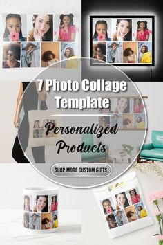 the 7 photo collage template for personalized products is displayed in front of a white background