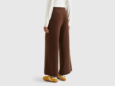 Trousers made of viscose, cashmere and wool blend. Wide and loose leg, rolled hem at the bottom. Comfortable inner elastic at waist. The utmost comfort for everyday wear. Casual Brown Wool Bottoms, Cashmere Wide-leg Work Pants, Wide Leg Viscose Bottoms For Fall, Fall Wide-leg Viscose Pants, Fall Viscose Wide-leg Pants, Viscose Wide Leg Bottoms For Fall, Fall Wide Leg Viscose Bottoms, Wide Leg Cashmere Bottoms For Winter, Casual Full-length Viscose Bottoms