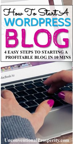 a woman typing on her laptop with the title how to start a wordpress blog