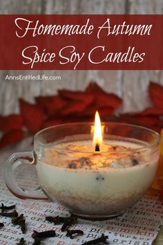 homemade autumn spice soy candles in a glass bowl