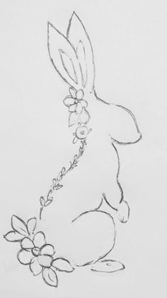 a drawing of a bunny with flowers on it's back legs and headband