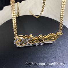 "Personalized Double Name Plate Necklace in Steling Silver with Gold Plated & First Letter and Heart Tail Bit Work Diamond Cut Plain ♥-NECKLACE LENGTH 12in-30cm kids 14in-35in kids 16in-40cm adults 18in-45cm adults 20in-50cm adults ♥-CHAIN TYPE Figaro chain(Default length), Cuban chain, Thin chain, ♥-NECKLACE COLOR Gold, Silver, Rose Gold -About shipping and delivery: ♥ All items purchased will be shipped in 7-14business days. ♥ Standard shipping time7-10 working days. (USPS) ♥ Priority ship Personalized Nameplate Necklace, Plain Necklace, Nameplate Necklace Gold, Double Name, Name Plate Necklace, Name Necklace Silver, Sterling Silver Name Necklace, Necklace Name, Name Earrings